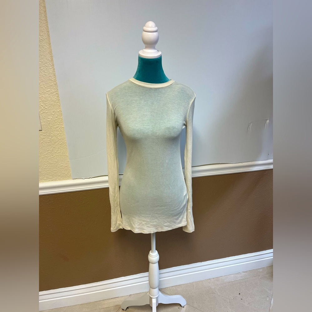 Reformation Davy Ribbed Long Sleeve Knit Top Cream Size S